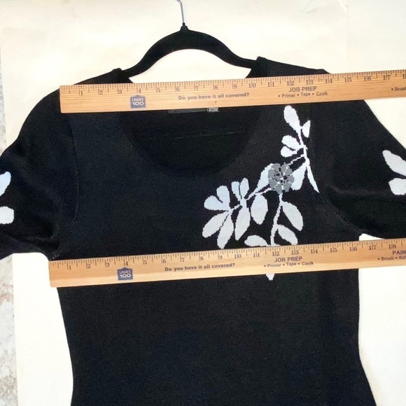NINA LEONARD Floral Sweater Dress Black/White Long Sleeve Size Medium - Picture 8 of 9